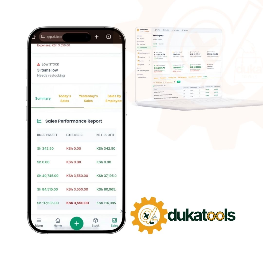 Dukatools mobile POS interface showing sales recording