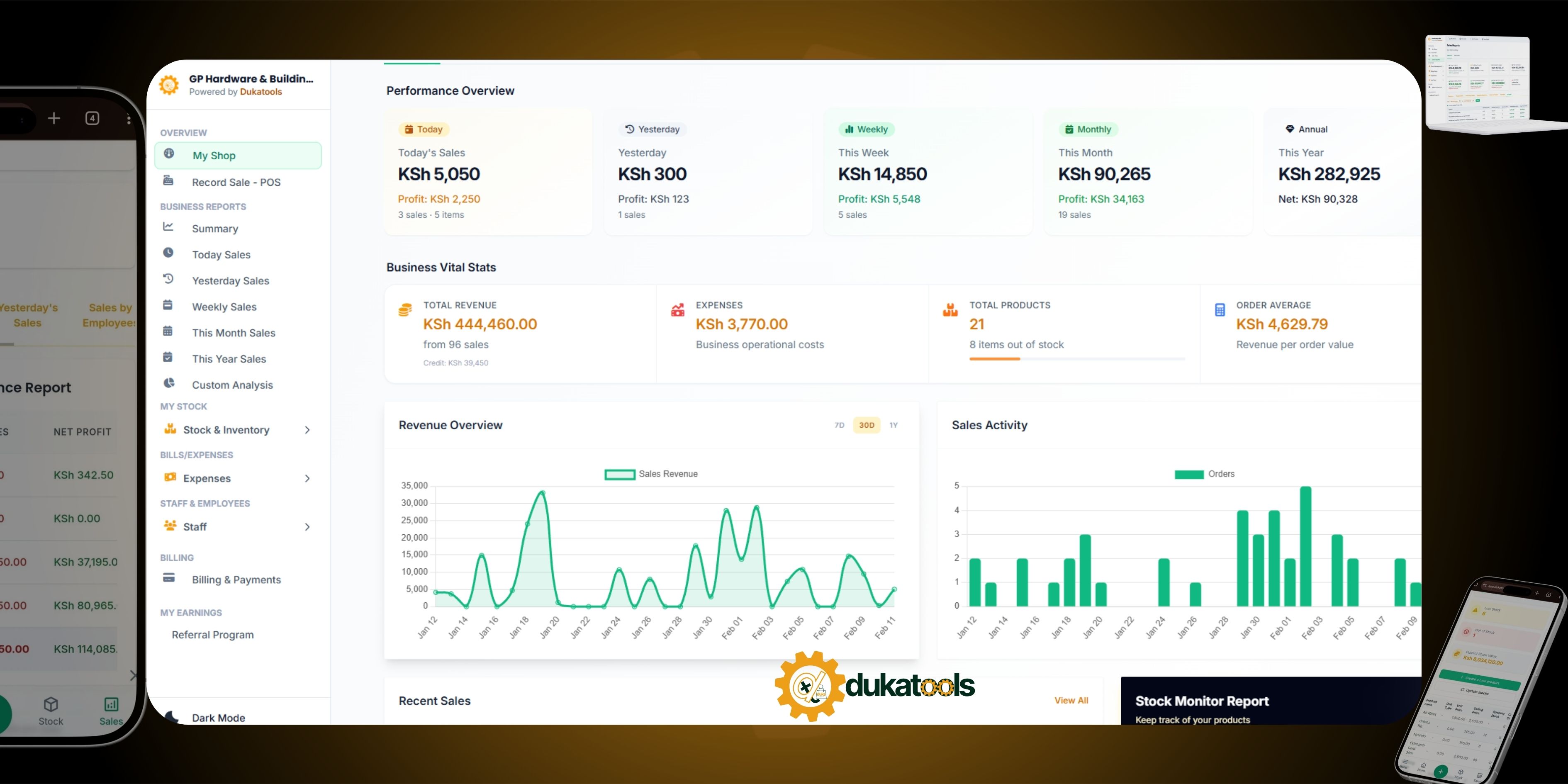Dukatools mobile POS interface showing sales recording